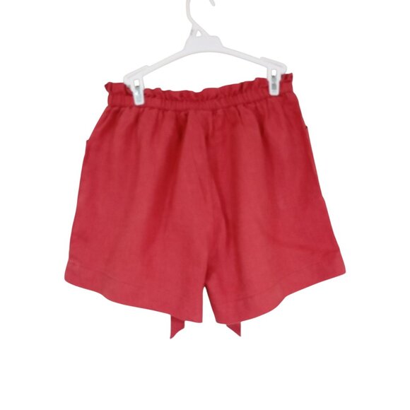 Willi Smith Shorts 100% Linen Womens Red Pockets Elastic Waist Tie Belt Size 10 - Picture 5 of 8